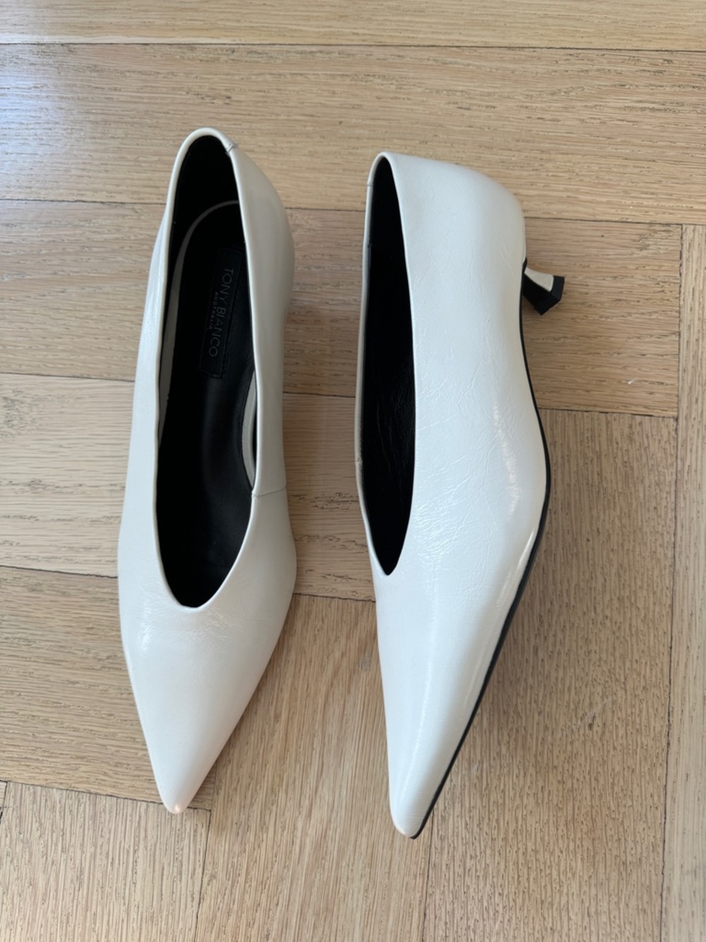 Tony Bianco White Pointed Toe Low Heel Pumps